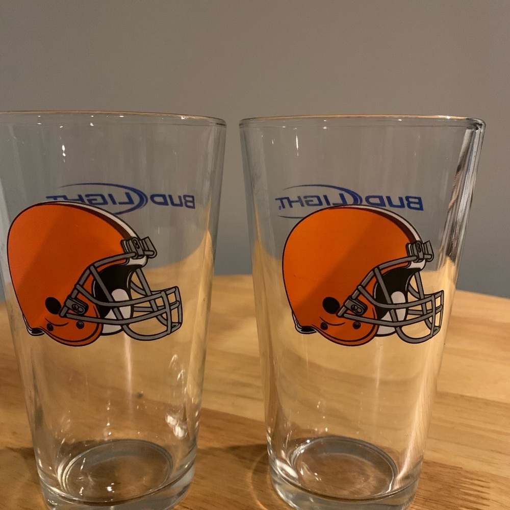 Two Bud Light Browns Helmet Beer Glasses